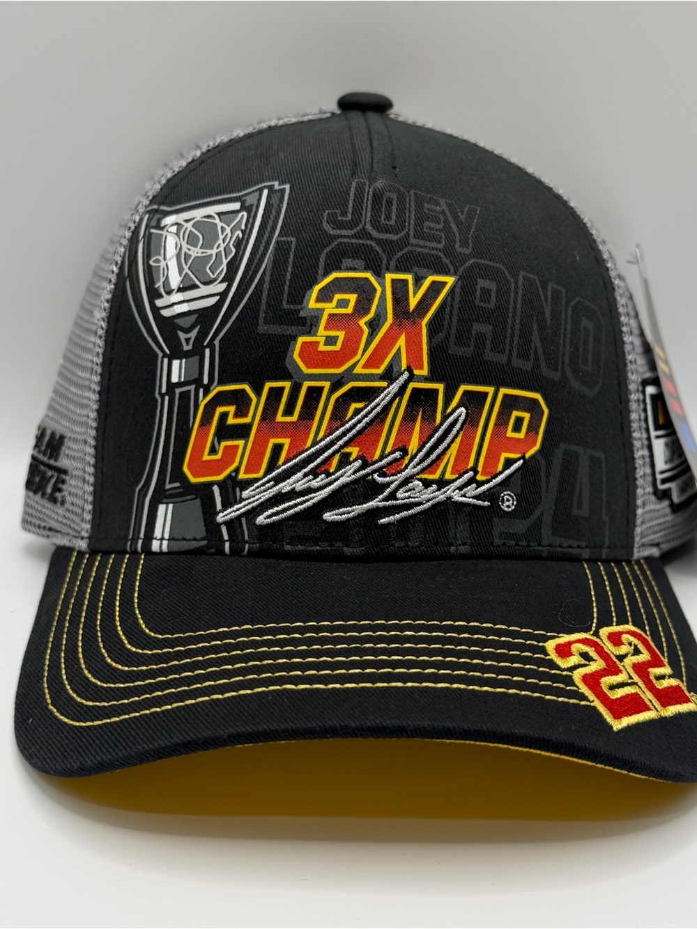 Joey Logano #22 3X Champ 2024 Mesh Ball Cap Gray/Yelllow/Black
